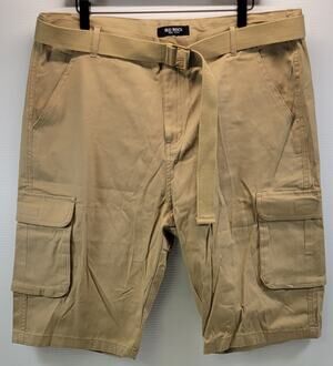 L) Blu Rock New York Men Stretch Fabric Khaki Beige Cargo Shorts 38